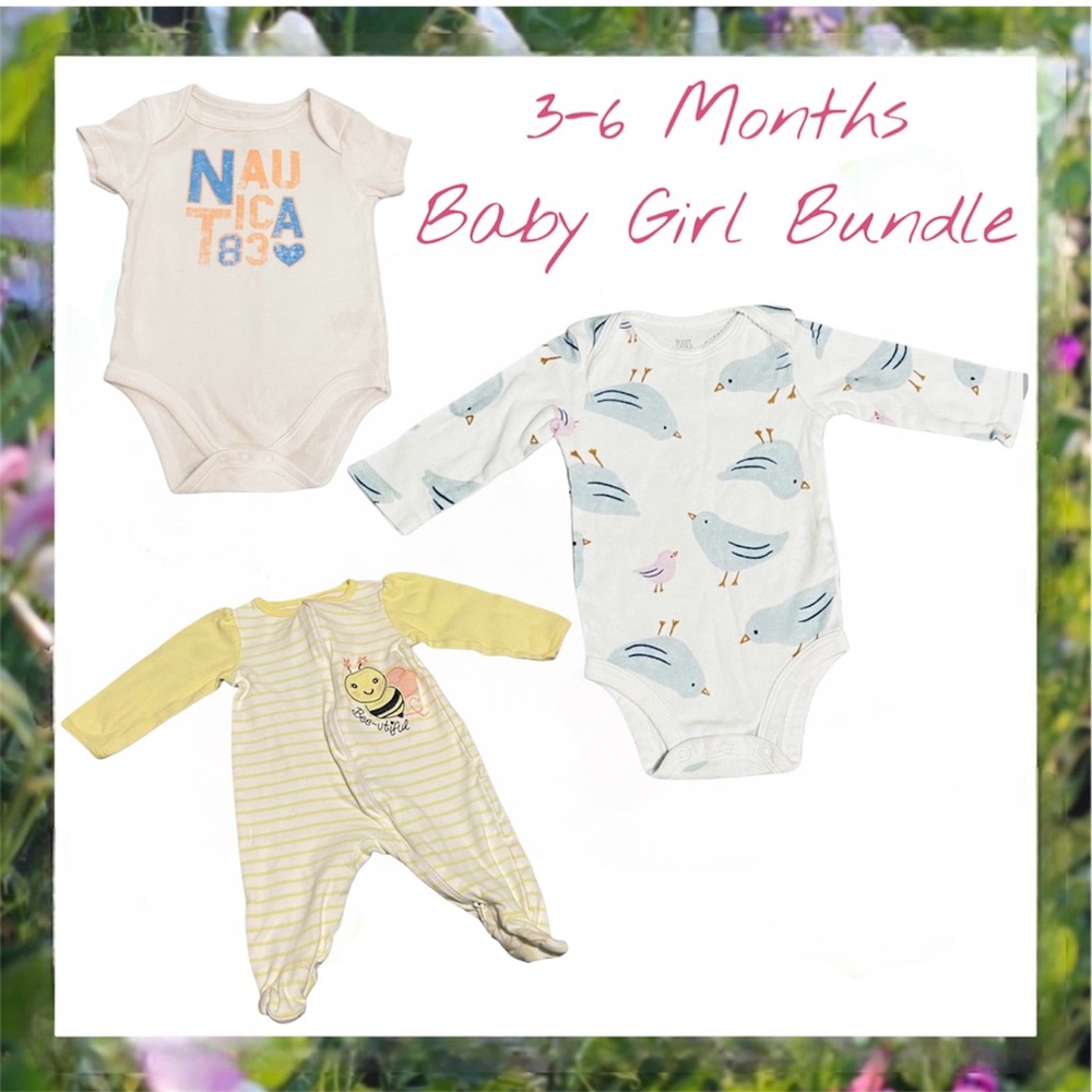 3-6 Months Baby Girl Bundle of 3 - Birds, Bee & Nautica